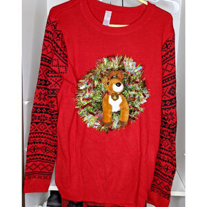 Ugly Christmas Sweater XXL 3D Reindeer in Wreath OOAK